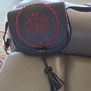Elegant Black and Red Leather Crossbody Bag